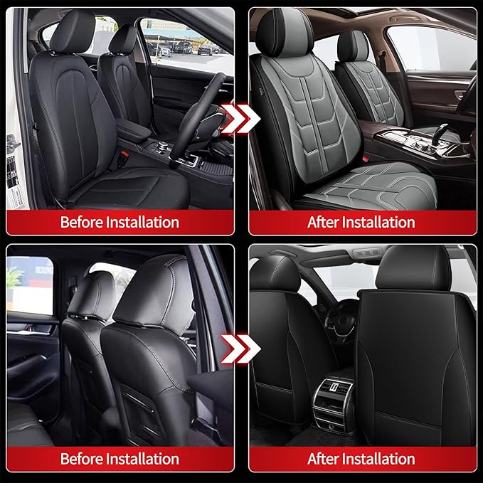 TTX LIGHTING Car Seat Covers fit for Hyundai Kona 2018-2026 Front Seat: Premium Leather Automotive Seat Cover with Airbag Compatible Waterproof (2 Seats, Black & Gray)