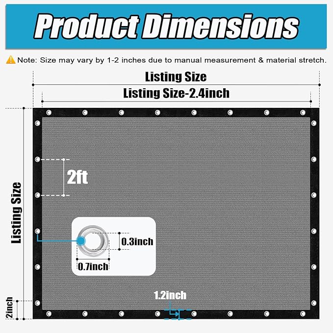 Amagenix 90% Sun Shade Cloth with Grommets, 6' x 20' Pergola Replacement Shade Cover Canopy Privacy Screen for Outdoor Patio Garden, Gray (We Customized)