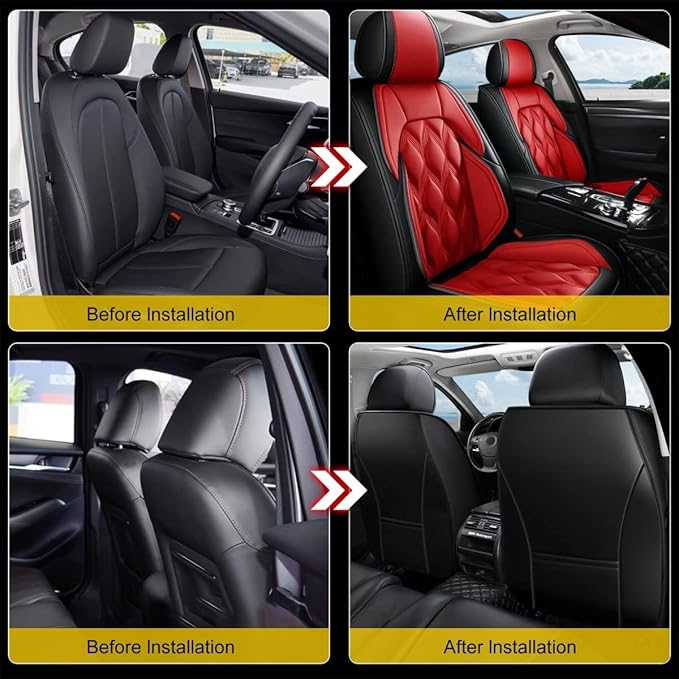 AOMSAZTO Car Seat Cover 2 Front Seat Fit for Mazda 3 2010-2019 Leather Car Seat Cushion Protector Compatible Airbag Waterproof Automotive Seat Covers Black&Red