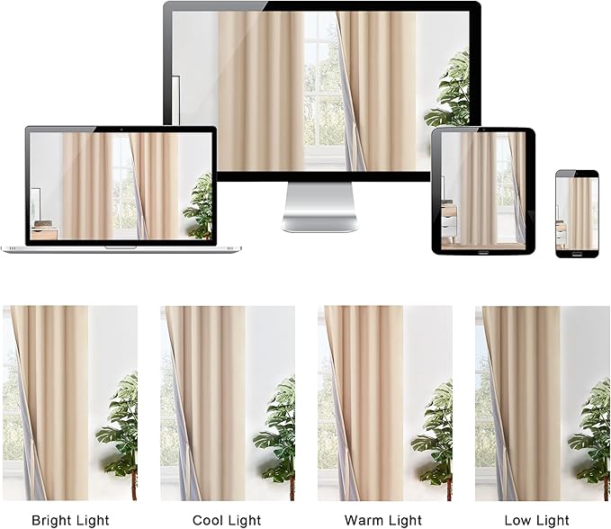 XWZO Total Blackout Curtains 84 Inches Long - Thermal Insulated Black Liner, Noise Reducing & Heat Blocking Drapes for Hall and Studio Windows with Tiebacks, Biscotti Beige, W38 x L84, Set of 2