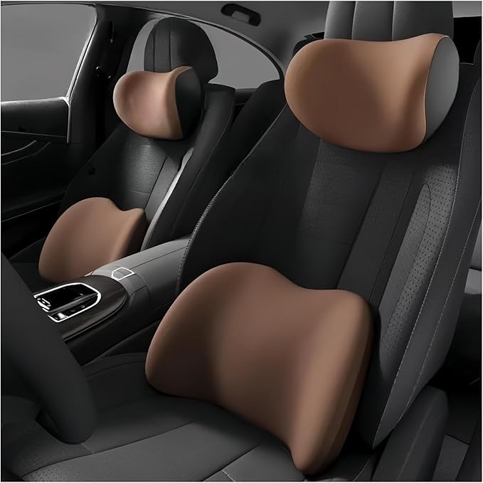 Car Neck Pillow and Lumbar Support Cushion - Memory Foam Backrest for Driver Seat Comfort(Black)