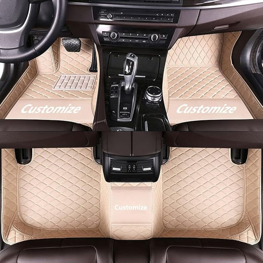 Custom Making Car Floor Mats for 90% Car Model Luxury Leather All Weather Waterproof Anti-Skid Full Coverage Liners (Beige)