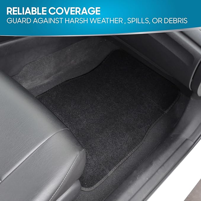 BDK MT-100-BK Classic Carpet Floor Mats for Car & Auto - Universal Fit -Front & Rear with Heelpad (Black)