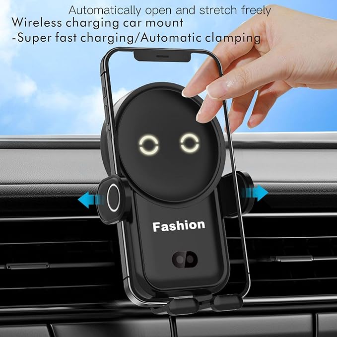 Cell phone holder wireless car charger,15W Auto Clamping Phone holders for your car fit for iPhone 16 15 14 13 12 Mini Pro Max 11 XR, Samsung Galaxy S24 Ultra S23 S22 S21+ Note 20 (Blue)
