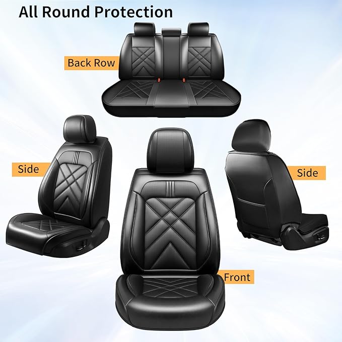 CX-90 Car Seat Covers Custom Fit for Mazda CX-90 2007-2026, Full Coverage Premium Leather Waterproof Breathable Seat Cover Full Set, Automotive Seat Protectors, Airbag Compatible(5 Seats Black)