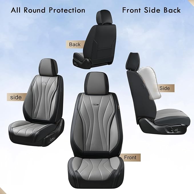 Coverado Car Seat Covers Front Seat, Waterproof Seat Cover, Leather Seat Cover for Cars, Automotive Seat Cover, Driver Car Seat Protector, Front Seat Cushion Universal Fit for Most Cars (Black&Gray)