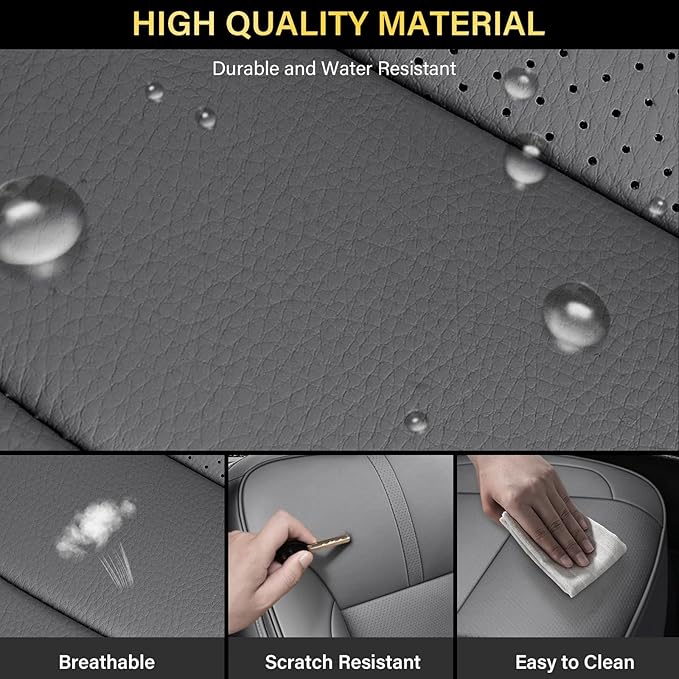 Coverado Silverado Seat Covers Full Set, Faux Leather Car Seat Covers Fit for Chevy Silverado GMC Sierra 2007-2013 & 2019-2026 1500, 2020-2026 2500HD 3500HD Crew Double Extended Cab(Gray)