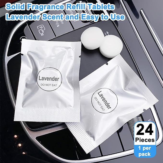 24 Pack Lavender Car Air Freshener Refills, Car Air Vent Clip Freshener Replacement Pads, Solid Fragrance Scent Refill Tablets