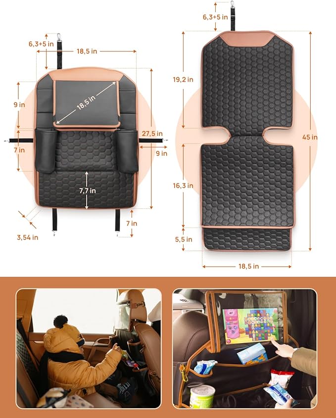 Owleys Set Seat Back Organizer & Car Seat Protector Hexy Waterproof & Non-Slip Protector for Child Car Cushion for Leather and Fabric Seats (Hexy Set 1)