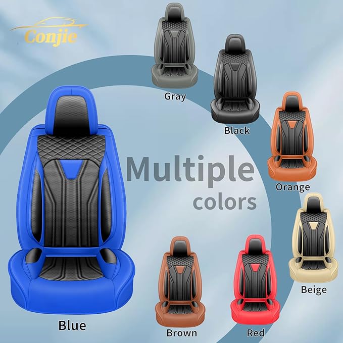 Fit Leaf Car Seat Covers Compatible with Nissan Leaf 2012-2025 2026 - Premium Leather， Waterproof Breathable， All-Weather Seat Cushion Protecto&Airbag Compatible (2 Front Seat Blue&Black)