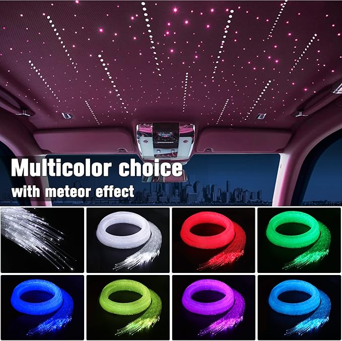 16W Meteor Twinkle LED Fiber Optic Lights, Bluetooth APP/Remote/Music Control RGBW Star Ceiling Light Kit+Adapter+Car Use Plug+Shooting Stars Light Kit, 550pcs*0.03in*9.8ft for Car/Home