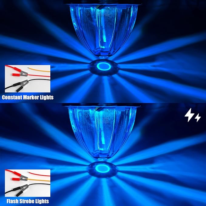 BJZ 6Pcs Ice Blue Watermelon LED Strobe+Constant Marker Lights Dual Function Watermelon-Shaped Side Marker Clearance Tail Top Cap Roof Lights for Trailer Truck Semi-Trailer Heavy-Duty Truck Bus Van