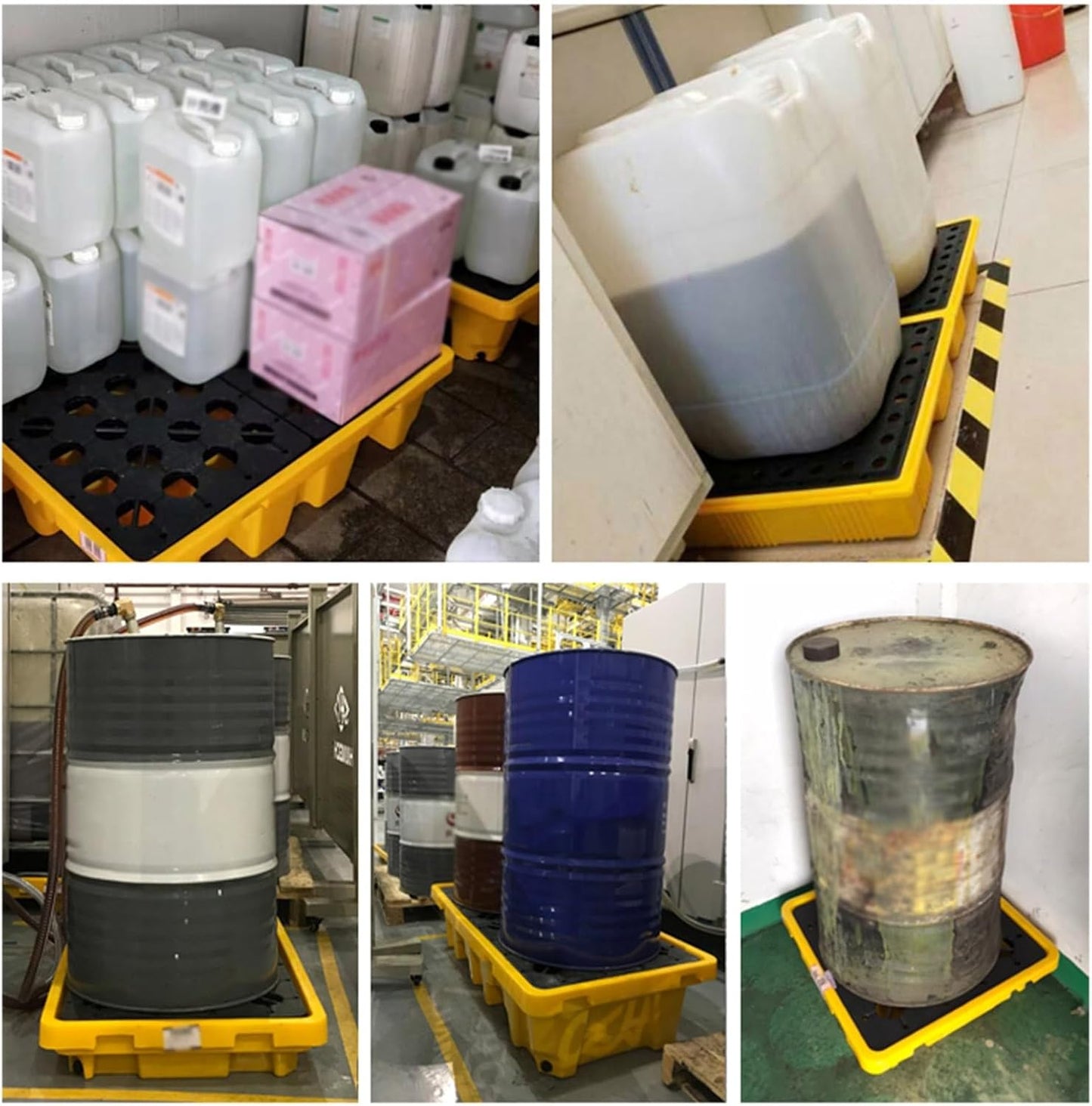 Drum Containment Spill Pallet, Industrial Nestable Oil Drums Leak-Proof Tray, Garage Storage Detachable Anti Slip Polyethylene Platform with Drain (Color : Yellow-5 Pack, Size : 20.9"x16.1"x