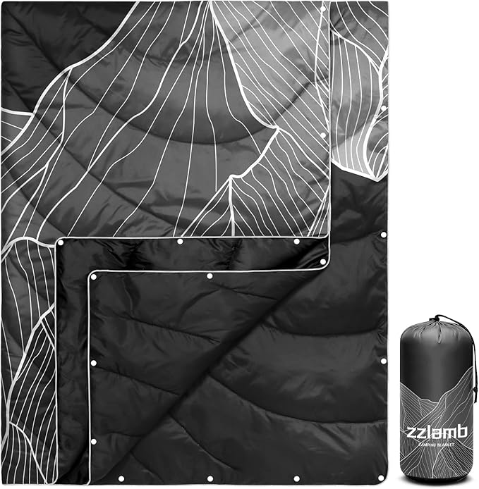 zzlamb Camping Blanket for Cold Weather,Outdoor Puffy Blanket Portable Down Alternative,Windproof Warm Cloak with Snaps,Cozy Quilt Backpacking Picnic RV Travel Plane Car Hammock Beach Climbing