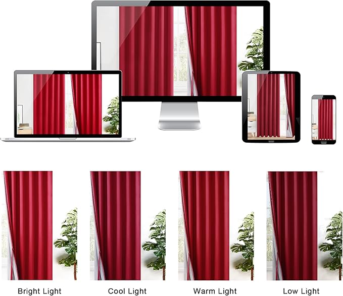 XWZO 100% Blackout Curtains 63 Inches Length - Heat and Light Blocking Ring Top Window Drapes with Black Liner Backing for Bedroom Sewn with Tiebacks, Christmas Red, W38 x L63, Set of 2