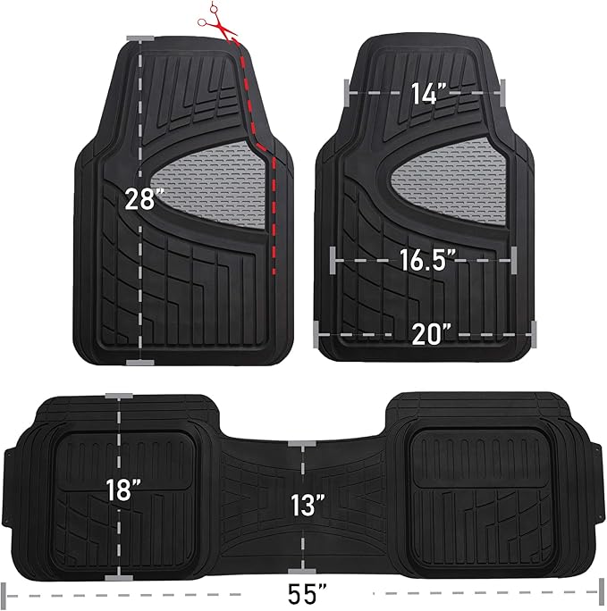 FH Group Automotive Floor Mats Tall Channel Black Universal Fit Full Set Climaproof™ for Most Sedan, SUV and Trucks, Trimmable Rubber Combo Small Car Seat Cover Design Heavy-Duty Floor Mats for Car