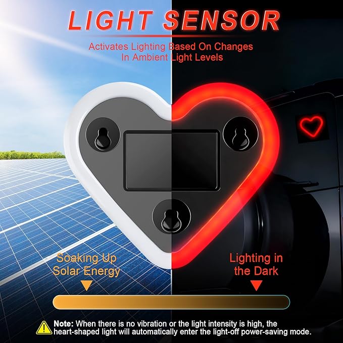 iFunyLED Car LED Interior Lights, Heart-Shaped Ambient Light for Windows, 5 Lighting Modes, Charging Through Type-c and Solar Energy, Car Decorations for Women Men, Pack of 1, (Red)