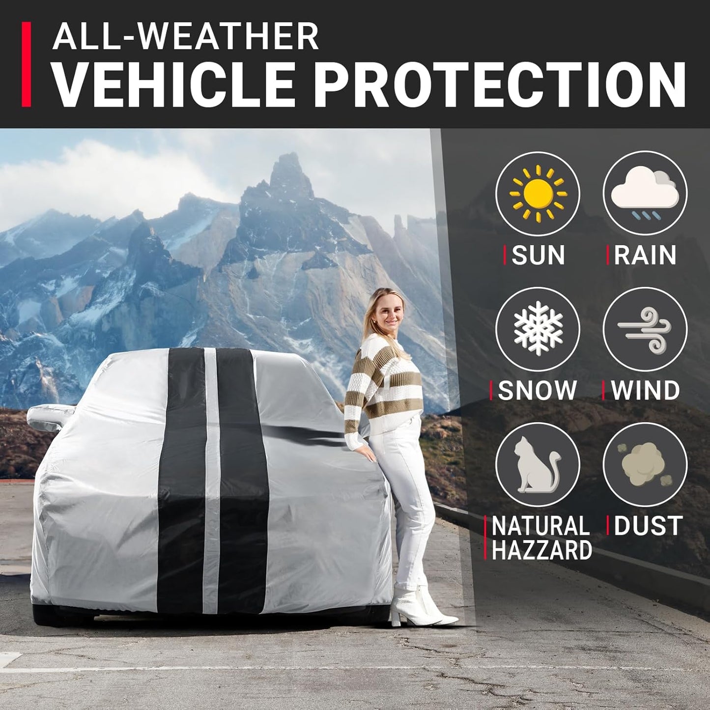 iCarCover Custom Car Cover for Pontiac Firebird (1982-2002) Waterproof All-Weather Rain Snow UV Sun Protector Full Exterior Indoor Outdoor Car Cover (Stripe - Gray/Black)