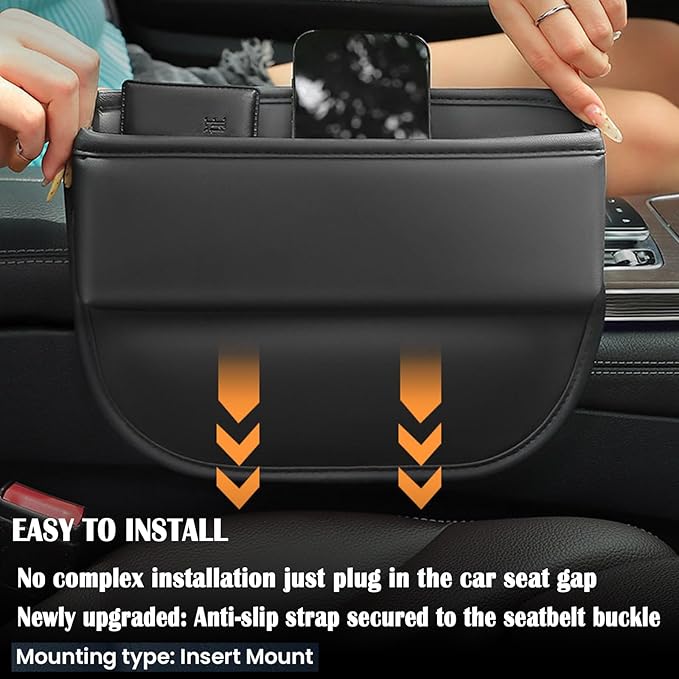 Car Seat Gap Filler 1 Pack Leather Seat Organizer Front Seat Car Accessories for Women Men, Car Essentials for SUV Truck, Adjustable Seat Gap Filler Organizer (Black，1 Pack)
