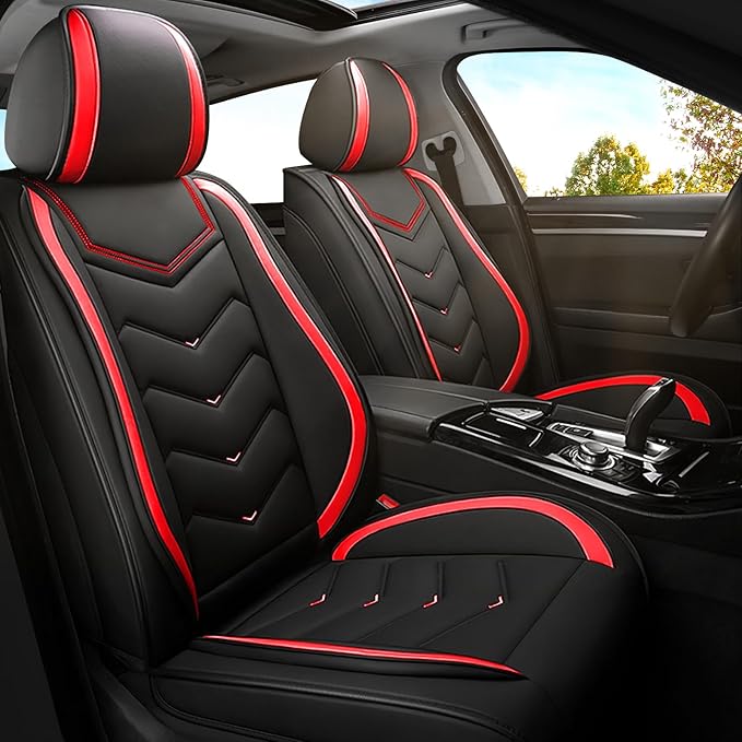 Car Seat Covers for Mitsubishi Outlander 2003-2026, Premium Nappa Leather Car Seat Cover, Stylish Sport Seat Covers， Automobile Seat Cover Sets.(Standard 2 Seats/Black Red)