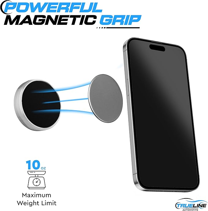 TRUE LINE Automotive Phone Mount - Magnet Mount for Car, Magnetic Phone Holder with Silicone Pad (Silver)