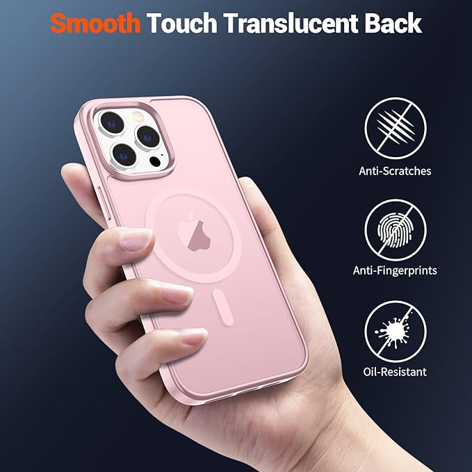 SUPFINE Magnetic for iPhone 15 Pro Case with Screen Protector (Compatible with MagSafe) (Military Grade Drop Protection) Translucent Matte Shockproof Phone Cover,Light Pink