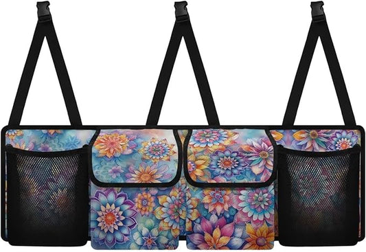 Car Trunk Organizer Boho Mandala Floral Flowers Back Seat Car Organizer with Adjustable Straps for Women Car Backseat Trunk Organizer