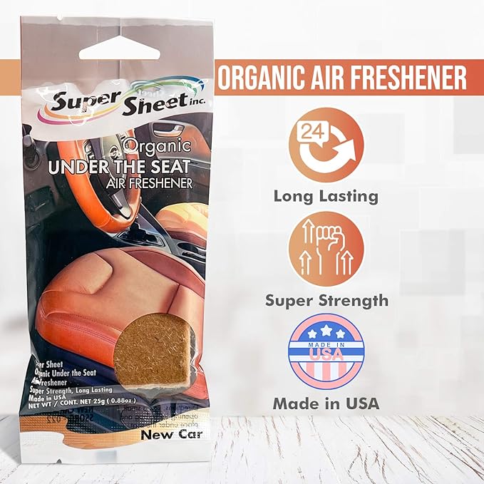Super Sheet, Organic Under the Seat Car Air Freshener, Long Lasting Fragrance, New Car Scent, 3 Pack