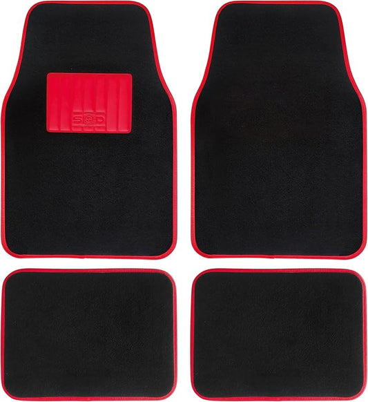 Universal Carpet Mats for Cars Carpet with Rubber Edge Red Non-Slip and Washable Front Mats 45 x 65 cm Rear 44 x 33 cm