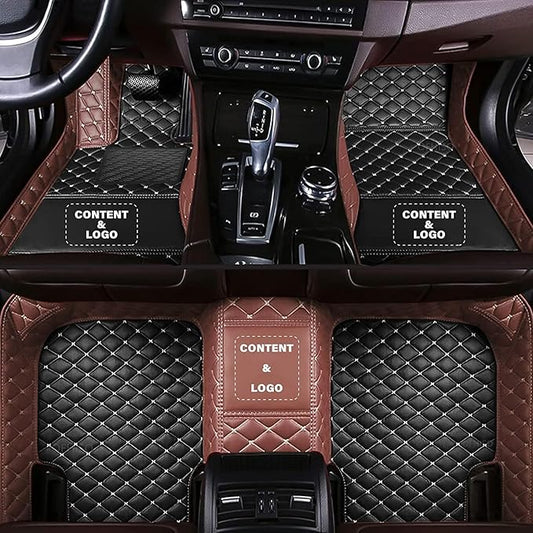 Customize Making Car Floor Mats for 99.99% Sedan SUV Pickup Truck Full Coverage Men Women Cute Leather Protection Pads Non-Slip Floor Liners (Black+Light Brown Side)