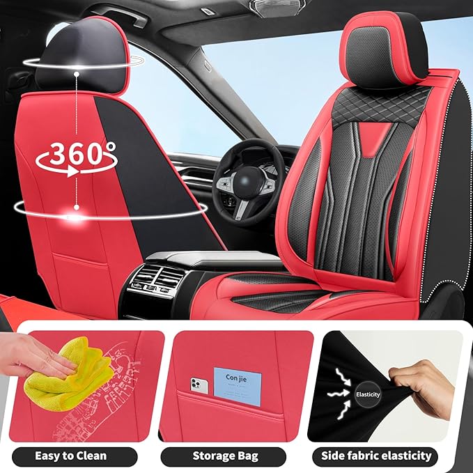 Fit Altima Car Seat Covers Compatible with Nissan Altima 2011-2025 2026 - Full Set Premium Leather， Waterproof Breathable， All-Weather Seat Cushion Protecto&Airbag Compatible （Red & Black