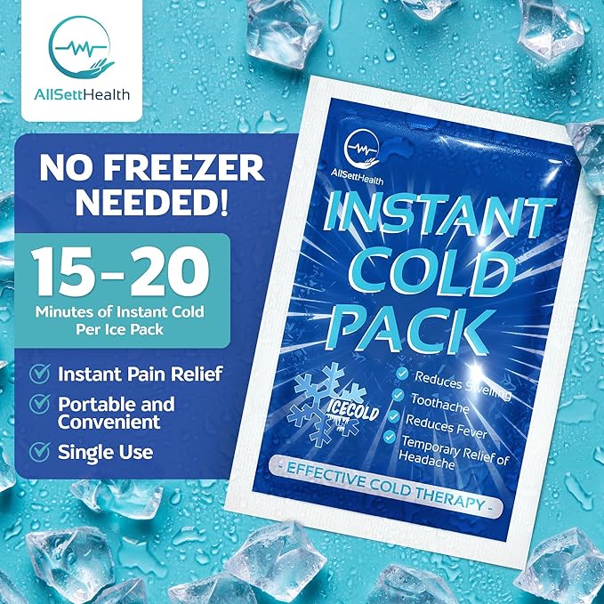 25 Pack Instant Ice Cold Pack (6” x 4.5”) - Disposable Instant Ice Packs for Injuries | Cold Compress Ice Pack for Pain Relief