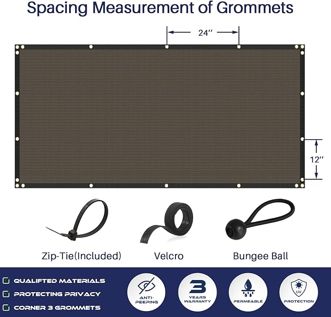 Windscreen4less Privacy Fence Screen Heavy Duty Windscreen Fencing Mesh Fabric Shade Net Cover with Brass Grommtes for Outdoor Wall Garden Yard Pool Deck, 8'x178' Brown