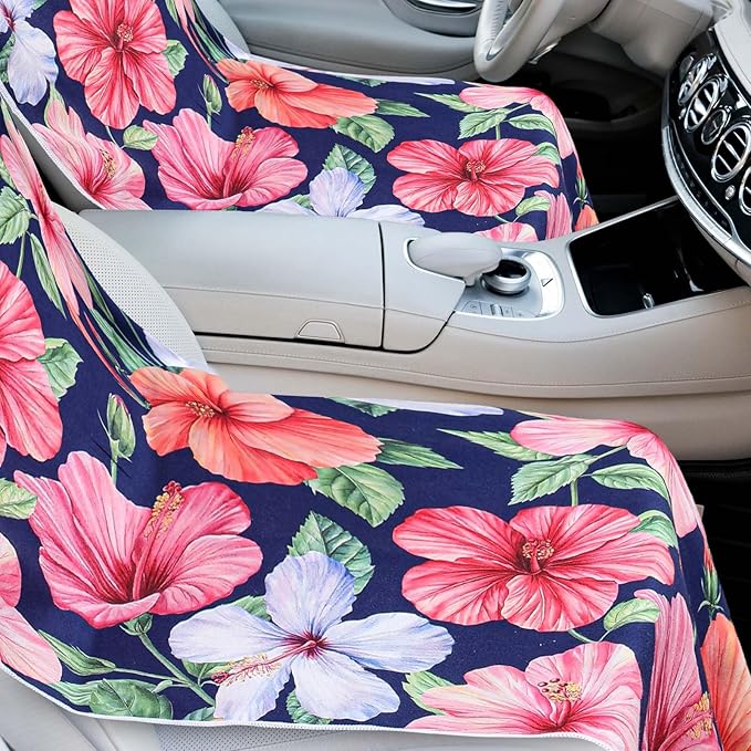 2 Pack Car Seat Towel Covers with Storage Bag 63 x 32 Inch Athletic Running Towel Seat Sweat Washable Non Slip Cover Gift for Car Outdoor Sport Activities (Summer Flower Hibiscus)
