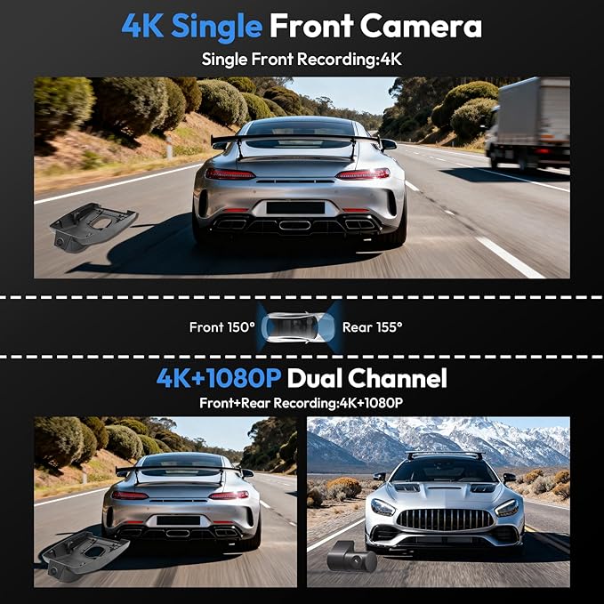 Front 4K Dash Cam for 2022 2023 2024 2025 Toyota RAV4 Hybrid LE Limited SE Adventure XLE XSE (Model B)(with Vent Hole),OEM-Style,Loop Recording,Easy Installation,WiFi & App,64G Card