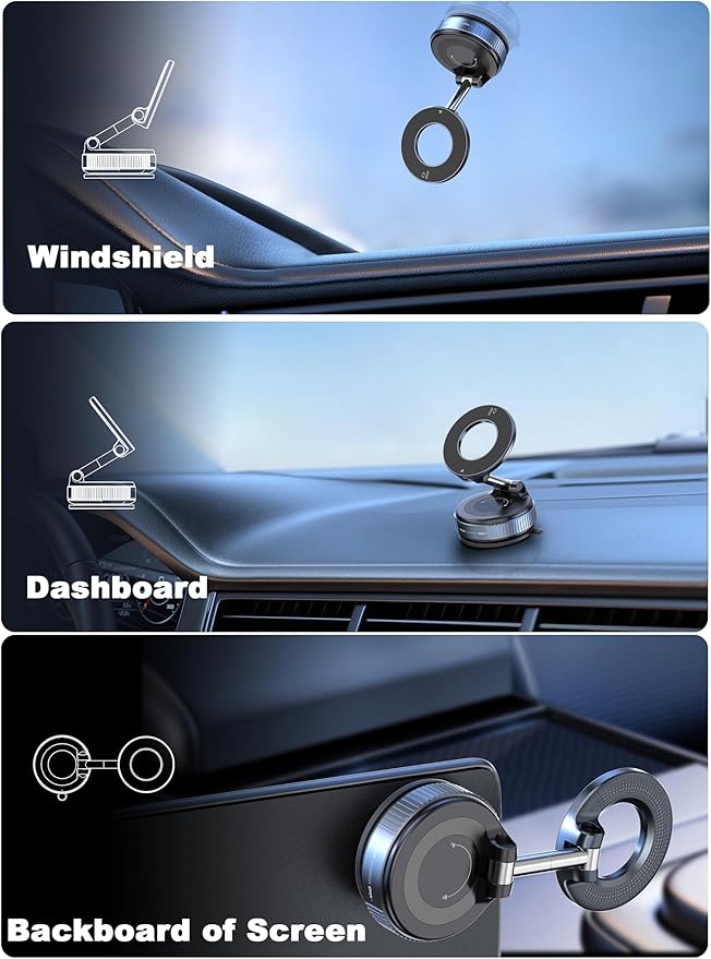 snanlen Upgraded 360° Nano Gel Vacuum Magnetic Phone Holder, 108+LBS Heavy Duty Suction Cup Phone Mount for Car Dashboard & Windshield, 3000gf MagSafe Compatible with iPhone 17/16 Pro Max