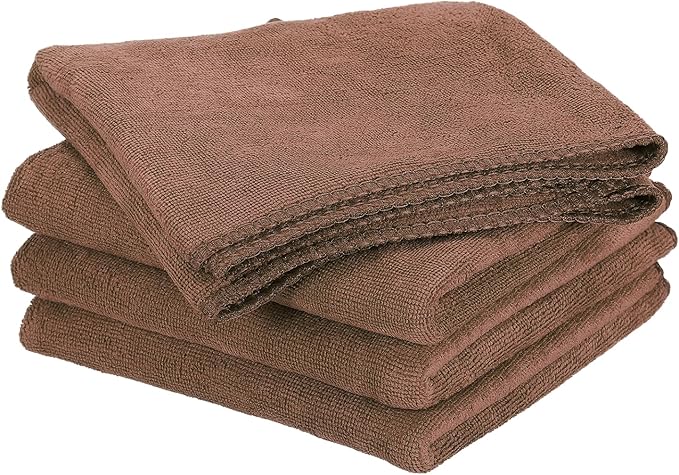 HARFINGTON 4 Pack Microfiber Cleaning Cloth, 24" x 16" Multi-Functional Cleaning Towels Reusable Absorbent Rags for Car Wash Kitchen Household Window Clean, Brown