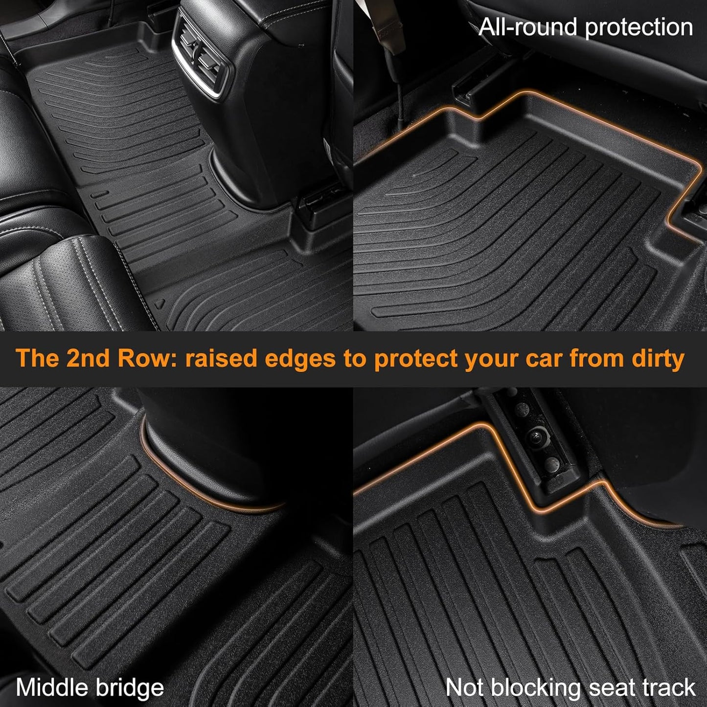 Binmotor-Floor Mats & Cargo Liner for for Expedition Max 2021-2025 (Only for 7 Seats, with 2nd Row Bucket Seat), Expedition Max Active丨Platinum丨King Ranch, TPE All Weather Car Mats Accessories