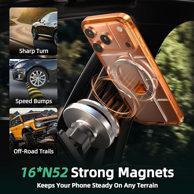 Car Phone Holder Mount for Toyota FJ Cruiser (2007-2013 2014), Magnetic Phone Holder, Magsafe Car Mount Charger, Dashboard Phone Holder, 15W Wireless Fast Charging for iPhone, Samsung & Google