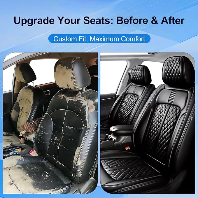Fit Blazer Car Seat Covers (Front Pair) for Select Chevrolet/Chevy Blazer 2019-2026 - Premium Full Coverage Leather, Airbag Compatible, Waterproof & All Weather Seat Cushion Protector, Black