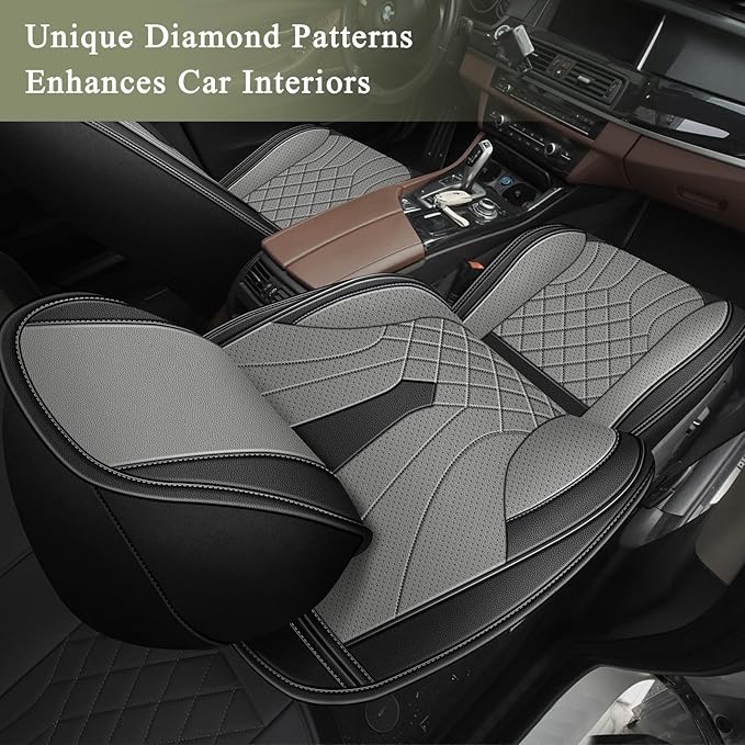 Car Seat Covers Front Pair for Lexus NX 250 - NX 350 - NX 350h - NX 450h 2022 2023 2024 2025 2026: Breathable Perforated Leather Seat Cover (Black & Grey)