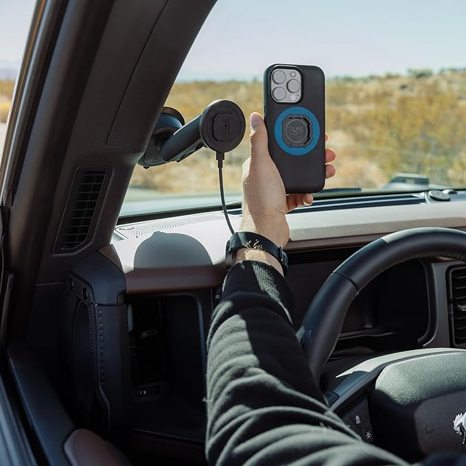 Quad Lock Heavy Duty Suction Car Phone Mount with MAG Phone Case and MAG Wireless Charging Head for iPhone 15