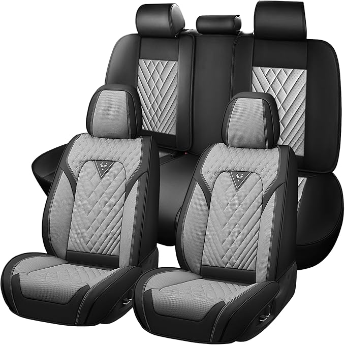 Truck Seat Covers for Chevy Silverado 1500 2007-2026, Waterproof Premium Leather Full Coverage Car Seat Cover, Muscle Sport Style Auto Interior Seat Cover Sets (Full Set/Black Gray)