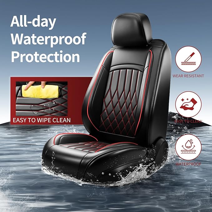 Fit Palisade Car Seat Covers for Hyundai Palisade 2020-2026 - Premium Leather, Waterproof, All-Weather, Airbag Compatible, Breathable, Easy Install,Only 2 Front seat Covers,Redline