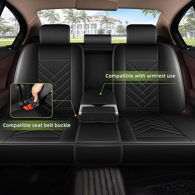 AOMSAZTO Car Seat Cover for Chevrolet Chevy Equinox 2007-2025 2026 Full Set, Leather Car Seat Protector Waterproof, Non Slip Car Seat Cushion, Interior Seat Covers Automotive Accessories - Black
