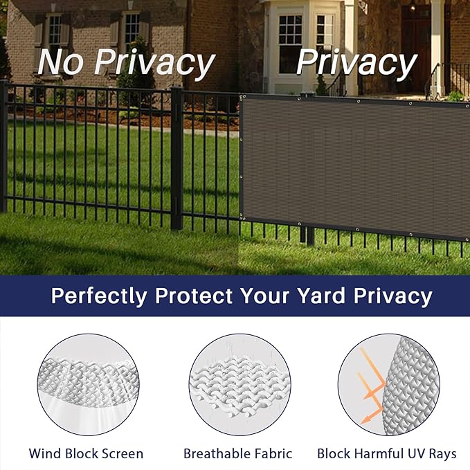 Windscreen4less Privacy Fence Screen Heavy Duty Windscreen Fencing Mesh Fabric Shade Net Cover with Brass Grommtes for Outdoor Wall Garden Yard Pool Deck, 8'x99' Brown