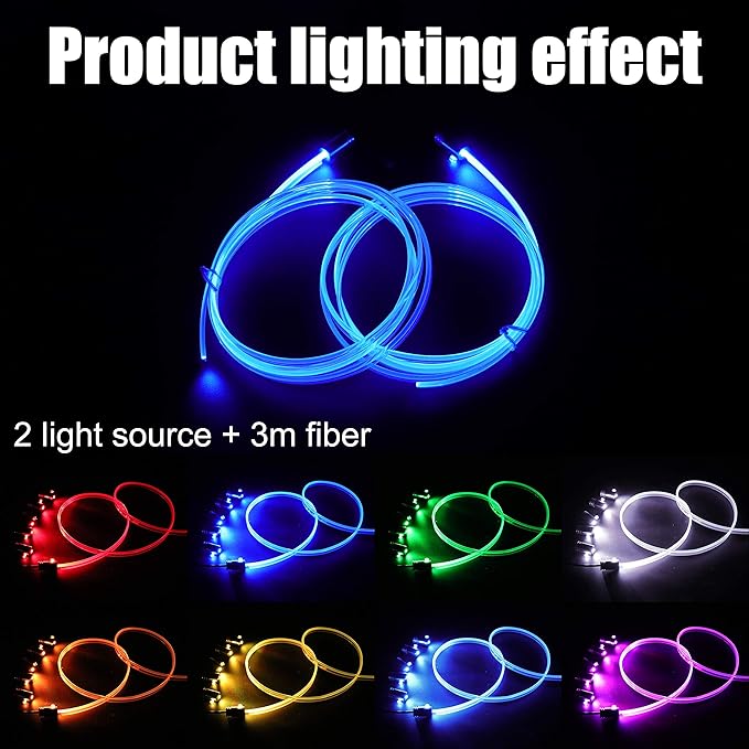 Car Ambient Lighting Optic Fiber 64 Colors Music Sound Active with APP Control Car Decorative Atmosphere Lighting Kit DC 12V 1W 3m