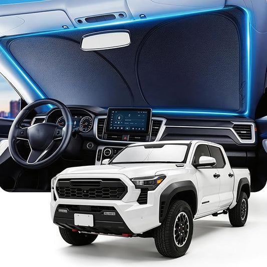 DMJN Windshield Sun Shade for Toyota Tacoma (2016-2023), Car Sunshade for Front Windshield [100% Efficient Block UV & Scorching Sun] UPF50+ Heat Block - Protect Interior & Keep Cooler