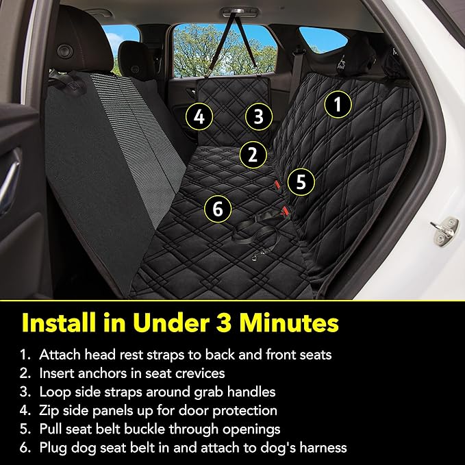 Meadowlark Dog Car Seat Cover with Mesh Window, Heavy Duty Pet Seat Cover for Back Seat, Extra Padded Non-Slip Dog Hammock, Water-Resistant Back Seat Protector for Cars Trucks and SUVs (64" W x 60" L)