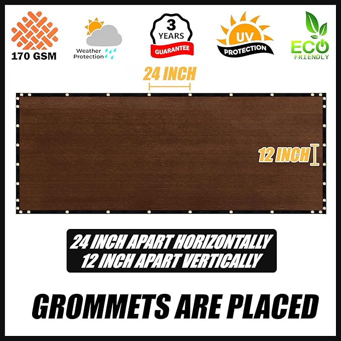 Royal Shade Custom Size 6' x 175' Brown Fence Privacy Screen Windscreen Cover Netting Mesh Fabric Cloth - Cable Zip Ties Included (We Make Custom Size)